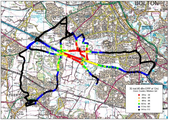 3G UMTS radio survey at Bolton, England - click on photo for larger image