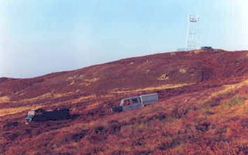 Unimog S404 and Land Rover 130 at Auchencrosh Hill, Scotland