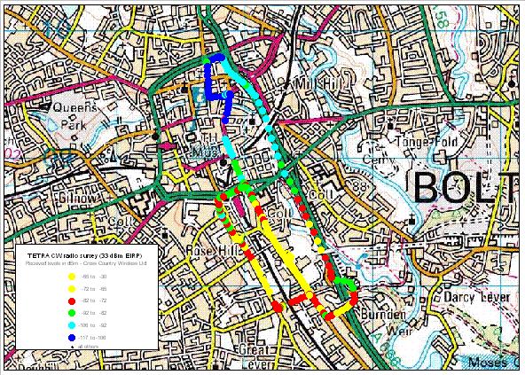 Tetra CW radio survey at Bolton, England